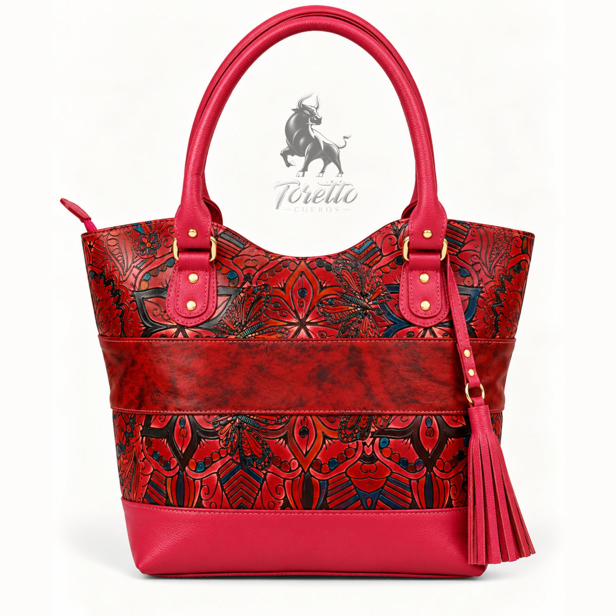 Bolso Altea de Toretto Cueros en cuero fucsia con diseño flores, vista frontal
