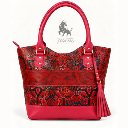 Bolso Altea de Toretto Cueros en cuero fucsia con diseño flores, vista frontal