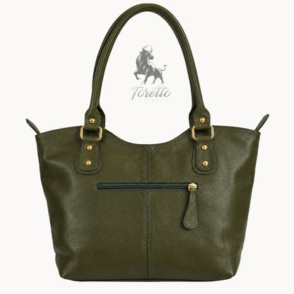 Bolso Altea de Toretto Cueros en cuero verde con diseño flores, vista posterior