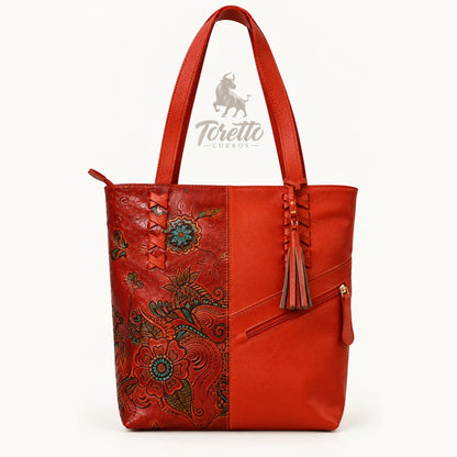 Bolso Ambar de Toretto Cueros en cuero naranja con diseño Flor, vista frontal