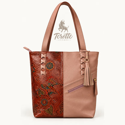 Bolso Ambar de Toretto Cueros en cuero nude con diseño Flor, vista frontal