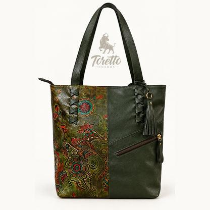 Bolso Ambar de Toretto Cueros en cuero verde con diseño Flor, vista frontal