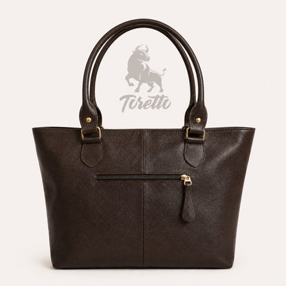 Bolso Aurea de Toretto Cueros en cuero cafe con diseño Mariposa Visos, vista posterior
