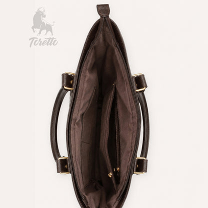 Bolso Aurea de Toretto Cueros en cuero cafe con diseño Mariposa Visos, vista superior abierto