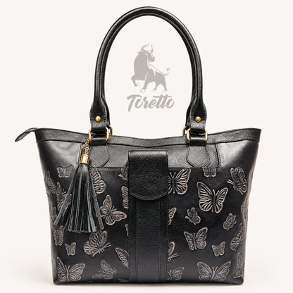 Bolso Aurea de Toretto Cueros en cuero negro con diseño Mariposa Visos, vista frontal