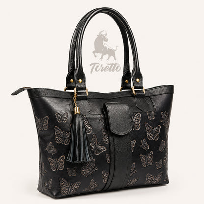 Bolso Aurea de Toretto Cueros en cuero negro con diseño Mariposa Visos, vista frontal alternativa