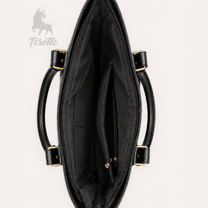 Bolso Aurea de Toretto Cueros en cuero negro con diseño Mariposa Visos, vista superior abierto