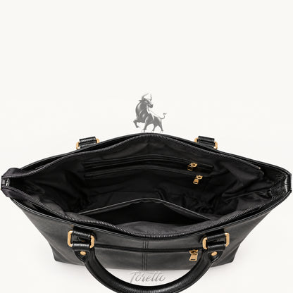 Bolso Aurea de Toretto Cueros en cuero Negro con diseño Mariposa Visos, vista superior abierto