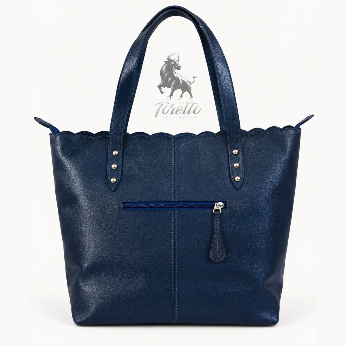 Bolso Cora de Toretto Cueros en cuero azul con diseño Mariposa Visos, vista posterior