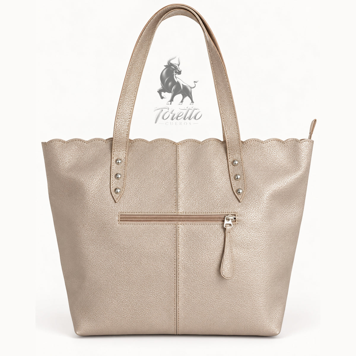 Bolso Cora de Toretto Cueros en cuero dorado con diseño Mariposa Visos, vista posterior