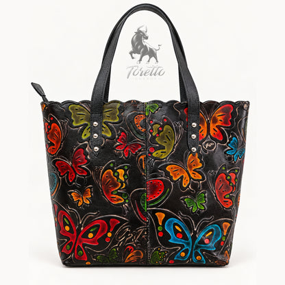 Bolso Cora de Toretto Cueros en cuero Negro con diseño Mariposas, vista frontal