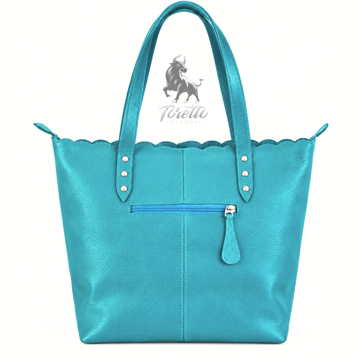 Bolso Cora de Toretto Cueros en cuero turquesa con diseño Mariposa Visos, vista posterior