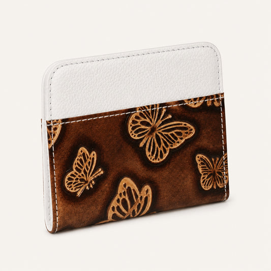 Tarjetero Siena de Toretto Cueros en cuero blanco con diseño Mariposa Visos, vista frontal alternativa