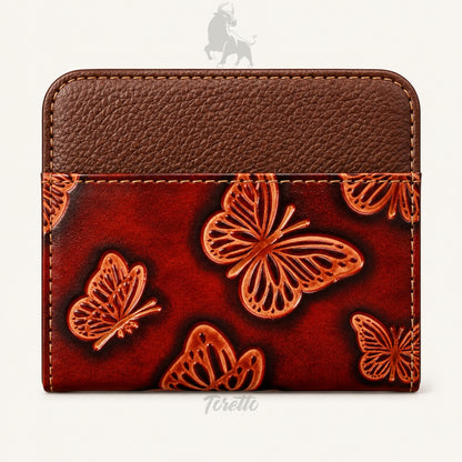Tarjetero Siena de Toretto Cueros en cuero conac con diseño Mariposa Visos, vista frontal